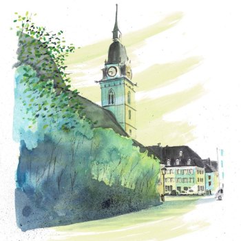 Aquarell-Kirche-gruen-Zofingen