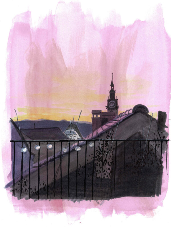 Blick über die Dächer von Zofingen in der Nacht