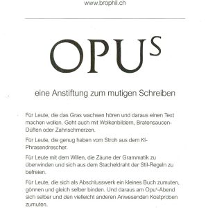 OPU s eine Anstiftung zum mutigen Schreiben - Schnupper Stunde